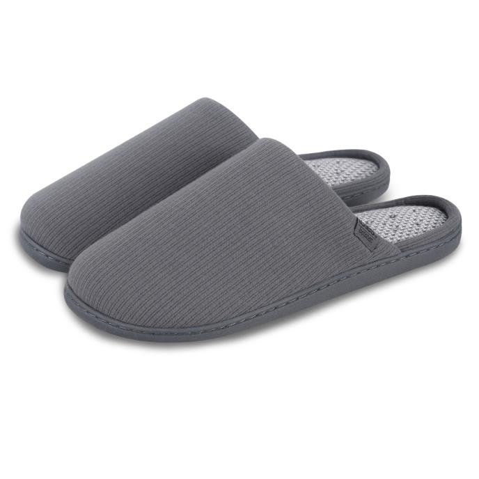 Isotoner® Mens Ribbed Mule Slipper With Patterned In Sock Grey Extra Image 1